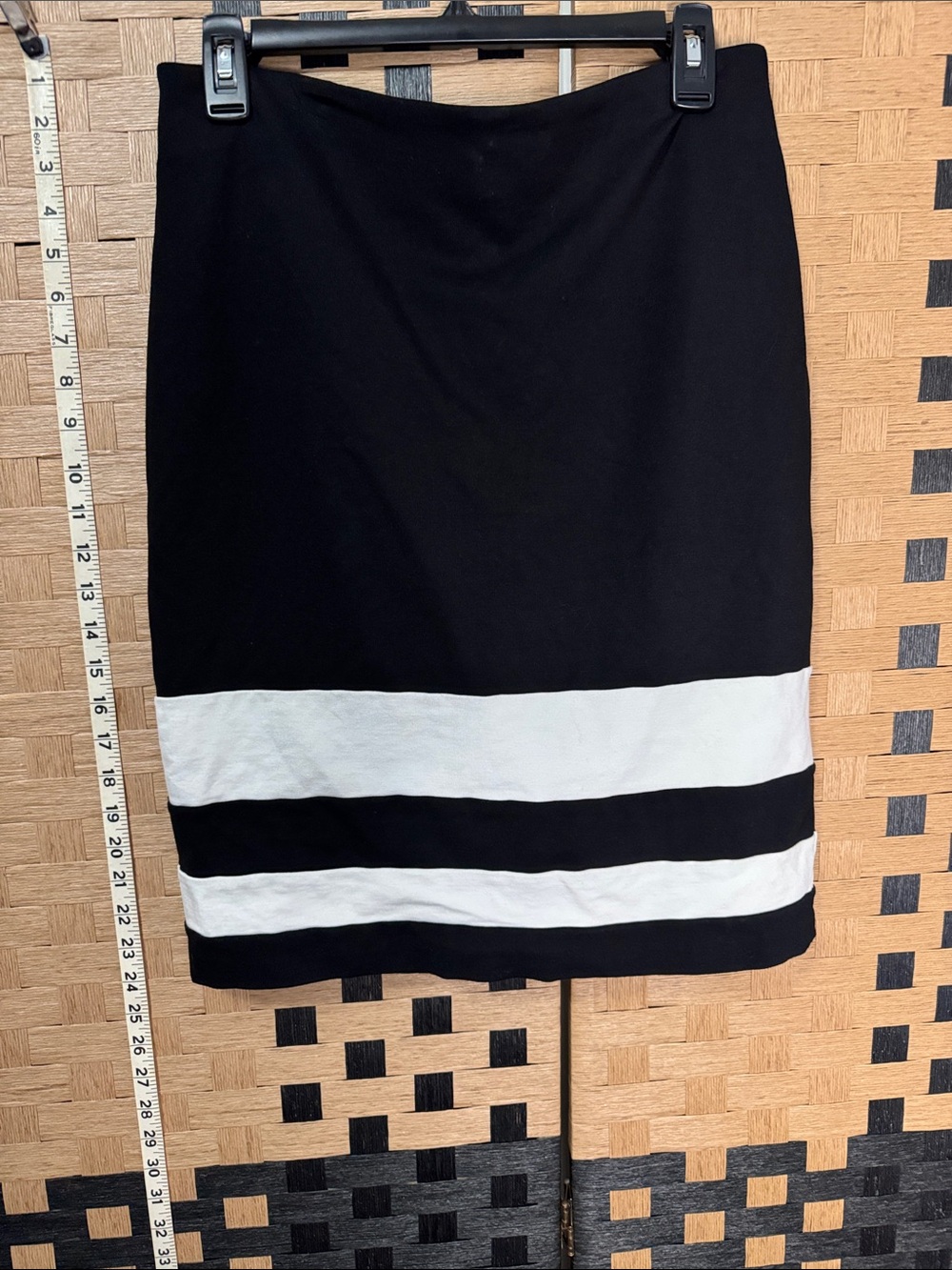 White House Black Market Black Pencil Skirt with White Stripes